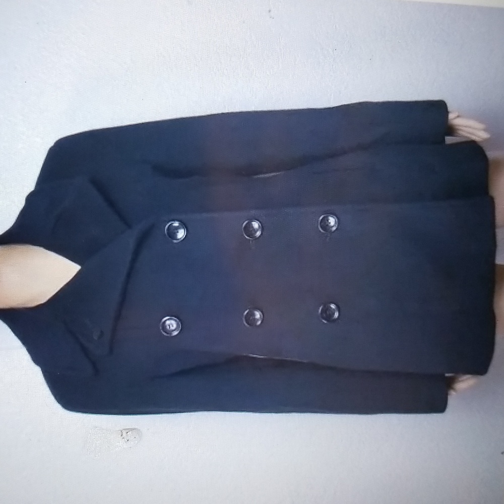 Calvin Klein SIZE 14 Black Wool CASHMERE Pea Jacket Coat